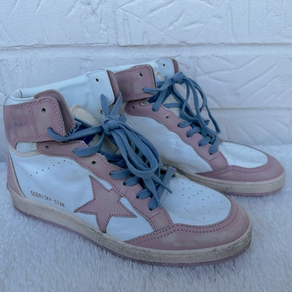 New Golden Goose Sky Star High Top Pink/White Sneakers Size 42